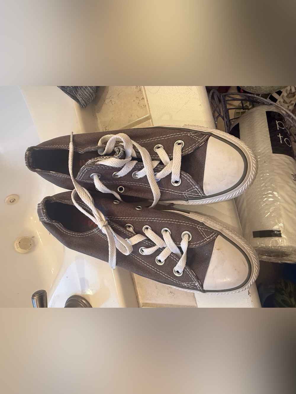 Converse Brown Canvas Low Top Sneakers with White Laces